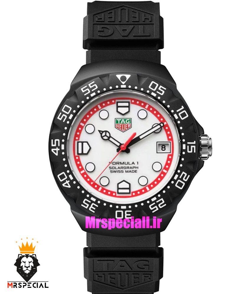 ساعت تگ هویر مردانه سولارگراف اتوماتیک بند رابر مشکی صفحه سفید Tag heuer Solargraph 021569