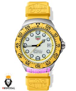 ساعت تگ هویر مردانه سولارگراف اتوماتیک بند رابر زرد صفحه سفید Tag heuer Solargraph 021571