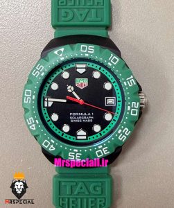 ساعت تگ هویر مردانه سولارگراف اتوماتیک بند رابر سبز صفحه مشکی Tag heuer Solargraph 021572