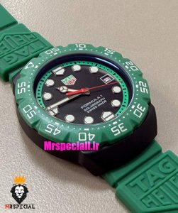 ساعت تگ هویر مردانه سولارگراف اتوماتیک بند رابر سبز صفحه مشکی Tag heuer Solargraph 021572