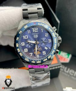 ساعت تگ هویر مدل فرمول 1 بند استیل مشکی کرنوگراف صفحه ابی TAG HEUER Formula 1 021254
