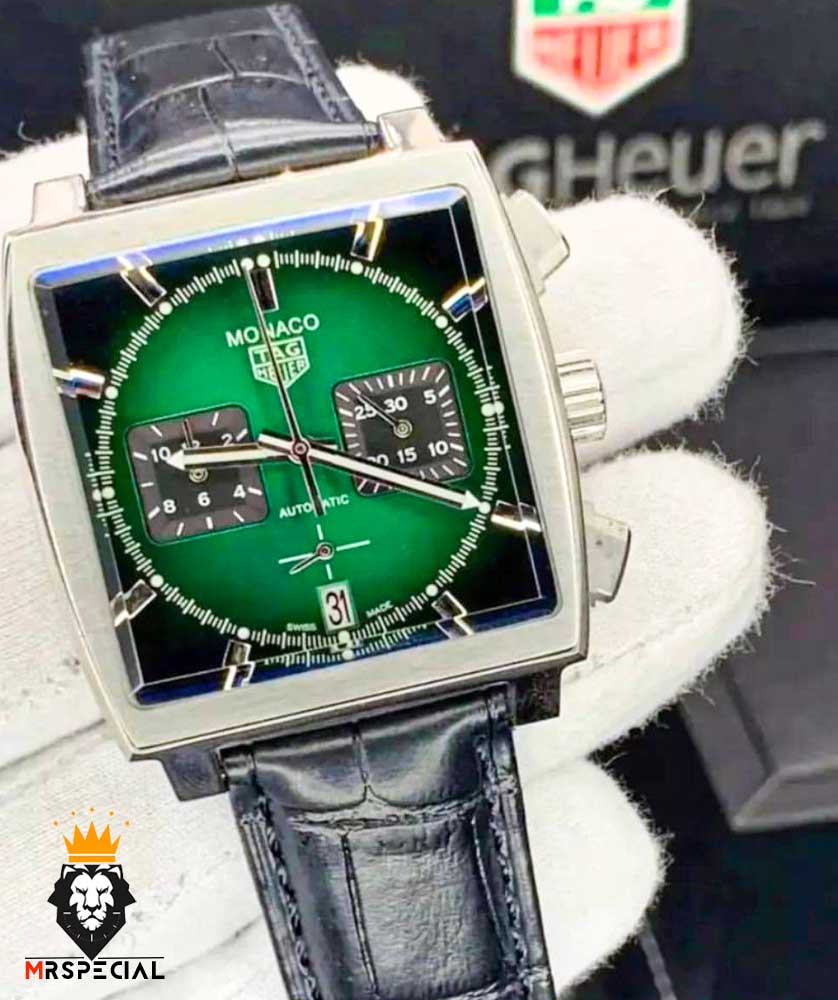 ساعت مچی مردانه تگ هویر موناکو کرنوگراف بند چرم صفحه سبز 0867 TAG HEUER MONACO - تصویر 3