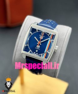 ساعت تگ هویر مردانه مدل موناکو اتوماتیک بند چرم صفحه ابی Tag heuer Monaco 020965 