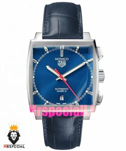 ساعت تگ هویر مردانه مدل موناکو اتوماتیک بند چرم صفحه ابی Tag heuer Monaco 020963 