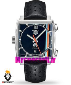 ساعت تگ هویر مردانه مدل موناکو اتوماتیک بند چرم صفحه مشکی Tag heuer Monaco 020964 