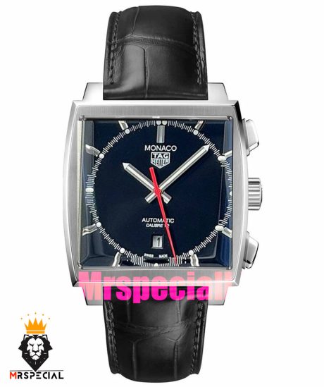 ساعت تگ هویر مردانه مدل موناکو اتوماتیک بند چرم صفحه مشکی Tag heuer Monaco 020962
