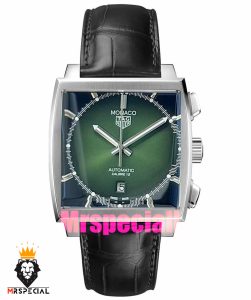 ساعت تگ هویر مردانه مدل موناکو اتوماتیک بند چرم صفحه سبز Tag heuer Monaco 020966 