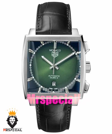 ساعت تگ هویر مردانه مدل موناکو اتوماتیک بند چرم صفحه سبز Tag heuer Monaco 020966