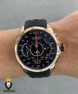 ساعت تگ هویر مردانه مرسدس بنز کرنوگراف رزگلد بند رابر صفحه مشکی TAG HEUER Grand Carrera SLS 0829