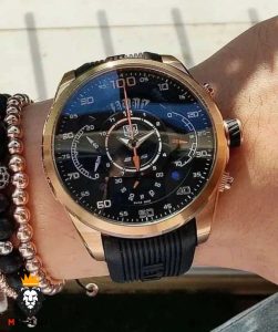 ساعت تگ هویر مردانه مرسدس بنز کرنوگراف رزگلد بند رابر صفحه مشکی TAG HEUER Grand Carrera SLS 0829
