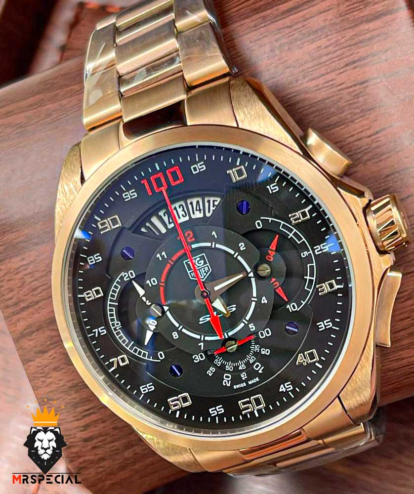 ساعت تگ هویر مردانه مرسدس بنز کرنوگراف رزگلد صفحه مشکی 8749 TAG HEUER Grand Carrera SLS
