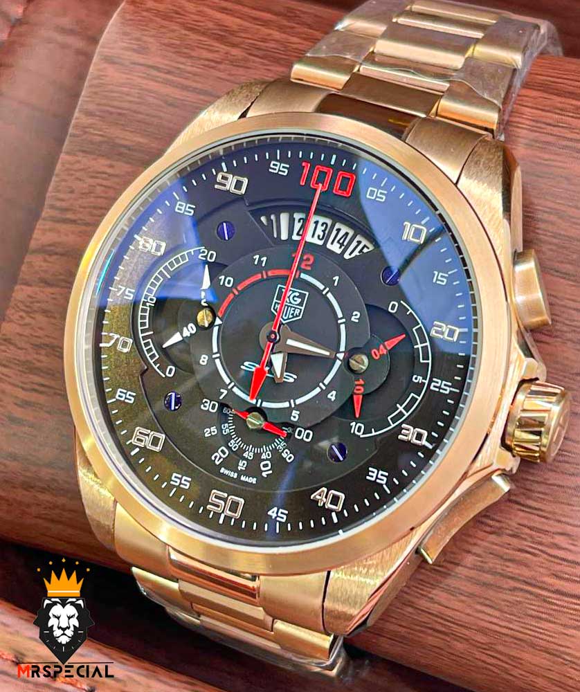 ساعت تگ هویر مردانه مرسدس بنز کرنوگراف رزگلد صفحه مشکی 8749 TAG HEUER Grand Carrera SLS