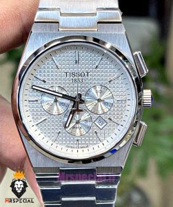 ساعت تیسوت مردانه مدل پی ار ایکس استیل کرنوگراف صفحه سفید 021398 TISSOT PRX 