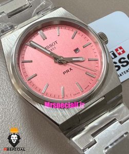 ساعت تیسوت زنانه مدل پی ار ایکس کوارتز استیل صفحه صورتی 021577 TISSOT PRX 