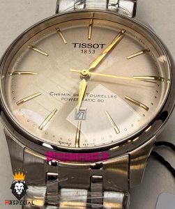 ساعت تیسوت مردانه اتوماتیک استیل صفحه طلایی 021534 TISSOT Chemin des Tourelles