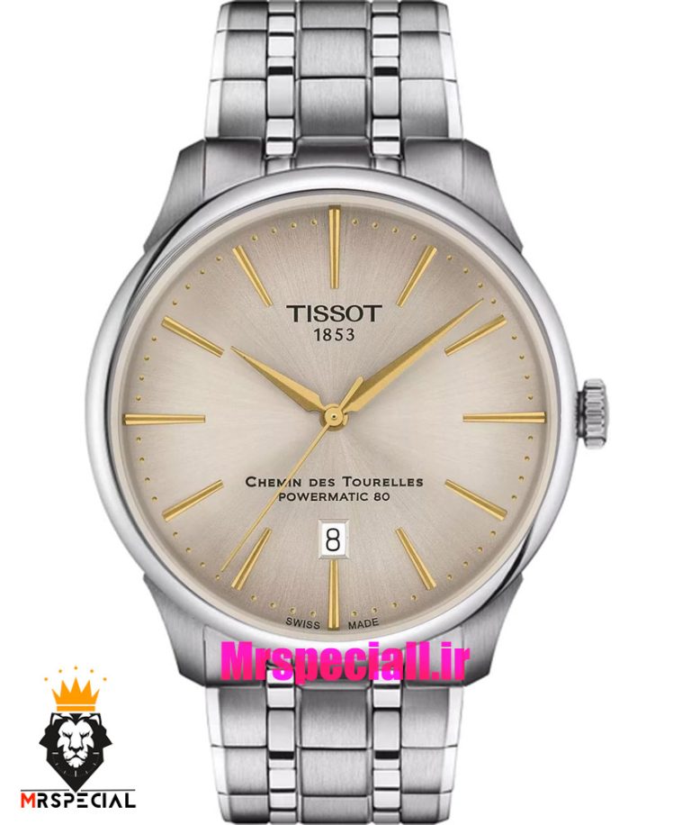 ساعت تیسوت مردانه اتوماتیک استیل صفحه طلایی 021534 TISSOT Chemin des Tourelles