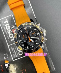 ساعت تیسوت مردانه مدل سی استار موتور کرنوگراف بند رابر نارنجی صفحه مشکی 021416 TISSOT SEASTAR 