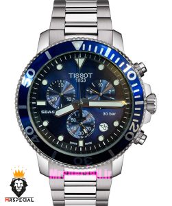 ساعت تیسوت مردانه مدل سی استار موتورکرنوگراف بند استیل صفحه ابی 021433 TISSOT SEASTAR