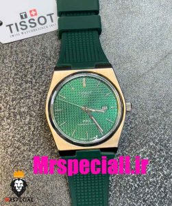 ساعت مچی تیسوت مردانه پی ار ایکس کوارتز بند رابر سبز صفحه سبز 020779 TISSOT PRX