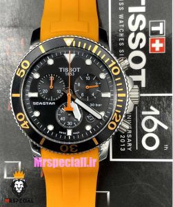 ساعت تیسوت مردانه مدل سی استار موتور کرنوگراف بند رابر نارنجی صفحه مشکی 021416 TISSOT SEASTAR 