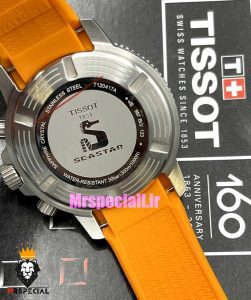 ساعت تیسوت مردانه مدل سی استار موتور کرنوگراف بند رابر نارنجی صفحه مشکی 021416 TISSOT SEASTAR 