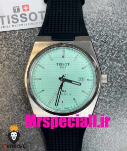 ساعت مچی تیسوت مردانه پی ار ایکس کوارتز بند رابر مشکی صفحه تیفانی 020778 TISSOT PRX