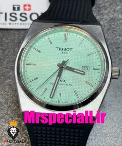 ساعت مچی تیسوت مردانه پی ار ایکس کوارتز بند رابر مشکی صفحه تیفانی 020778 TISSOT PRX