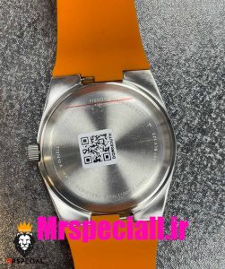 ساعت مچی تیسوت مردانه پی ار ایکس کوارتز بند رابر نارنجی صفحه مشکی 020781 TISSOT PRX