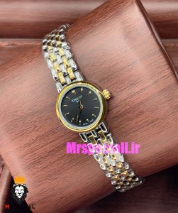 ساعت تیسوت زنانه کوارتز دو رنگ طلایی صفحه مشکی 021000 TISSOT Lovely
