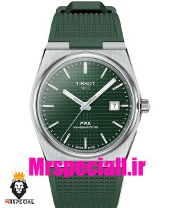 ساعت مچی تیسوت مردانه پی ار ایکس کوارتز بند رابر سبز صفحه سبز 020779 TISSOT PRX