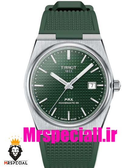 ساعت مچی تیسوت مردانه پی ار ایکس کوارتز بند رابر سبز صفحه سبز 020779 TISSOT PRX