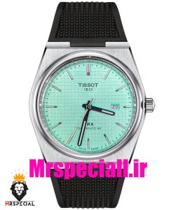 ساعت مچی تیسوت مردانه پی ار ایکس کوارتز بند رابر مشکی صفحه تیفانی 020778 TISSOT PRX