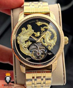 ساعت واشرون کنستانتین مدل دراگون مردانه اتوماتیک طلایی حکاکی Vacheron Constantin dragon 01578