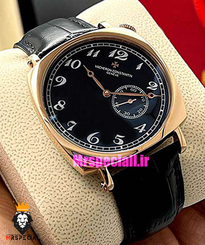 ساعت مردانه واشرون کنستانتین اتوماتیک رزگلد بند چرم صفحه مشکی Vacheron Constantin American 021699
