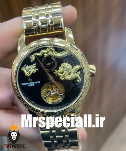 ساعت واشرون کنستانتین مدل دراگون مردانه اتوماتیک طلایی حکاکی کیفیت مستر Vacheron Constantin dragon 020791