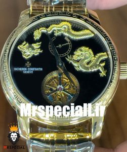 ساعت واشرون کنستانتین مدل دراگون مردانه اتوماتیک طلایی حکاکی کیفیت مستر Vacheron Constantin dragon 020791