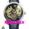ساعت واشرون کنستانتین مدل دراگون مردانه اتوماتیک حکاکی بند چرم صفحه مشکی طلایی Vacheron Constantin dragon 01615