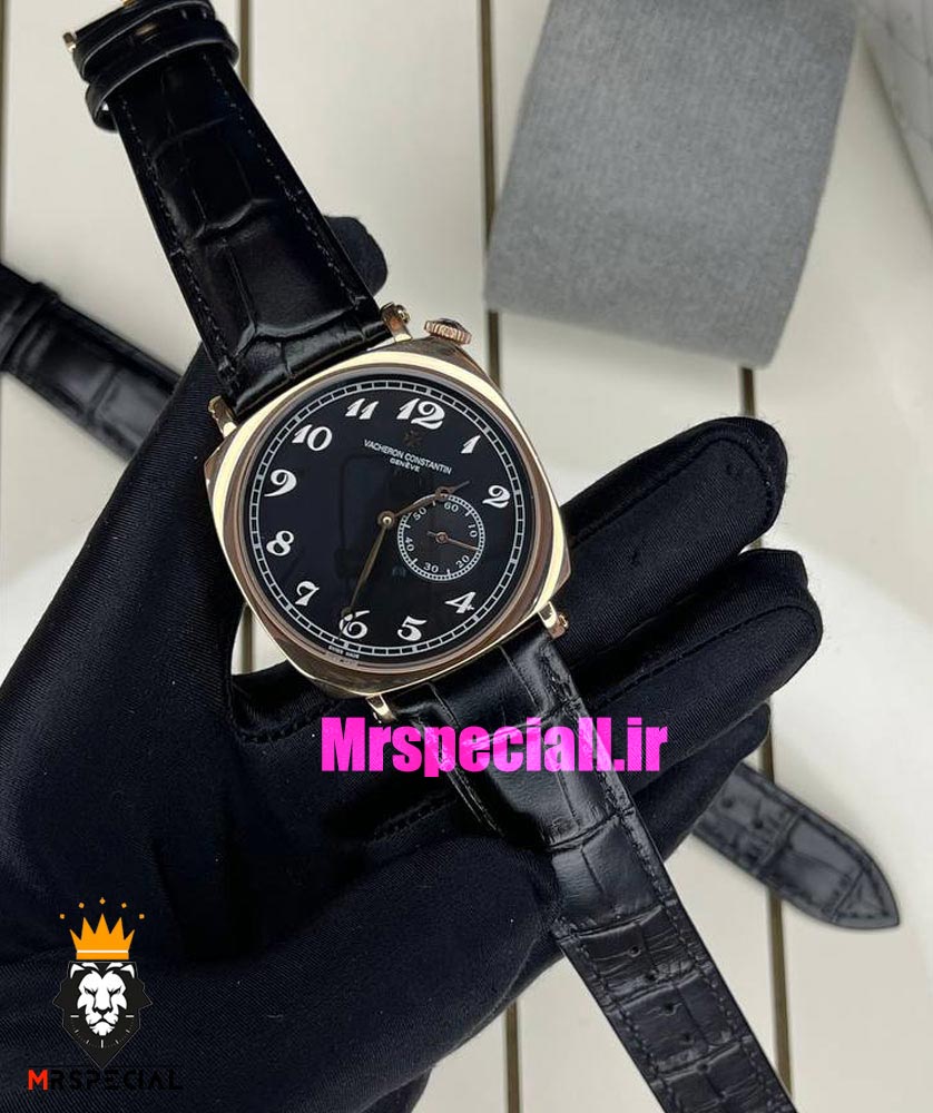 ساعت مردانه واشرون کنستانتین اتوماتیک رزگلد بند چرم صفحه مشکی Vacheron Constantin American 021699