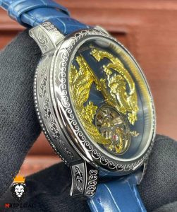 ساعت واشرون کنستانتین مدل دراگون مردانه اتوماتیک حکاکی بند چرم Vacheron Constantin dragon 01615