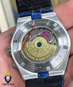 ساعت واشرون کنستانتین مردانه اتوماتیک بند چرم صفحه ابی vacheron constantin overseas 01047