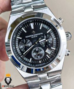 ساعت واشرون کنستانتین مردانه اتوماتیک بند استیل صفحه مشکی vacheron constantin overseas 01050