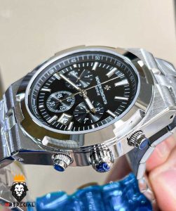 ساعت واشرون کنستانتین مردانه اتوماتیک بند استیل صفحه مشکی vacheron constantin overseas 01050