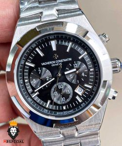 ساعت واشرون کنستانتین مردانه اتوماتیک بند استیل صفحه مشکی vacheron constantin overseas 01050