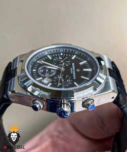 ساعت واشرون کنستانتین مردانه اتوماتیک بند چرم صفحه مشکی vacheron constantin overseas 01048