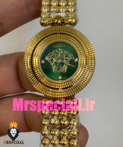 ساعت ورساچه زنانه کوارتز طلایی صفحه سبز قاب متحرک 020886 VERSACE