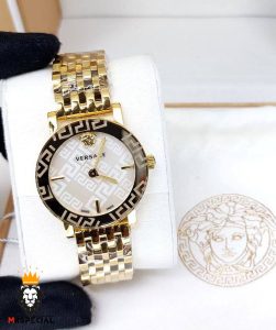 ساعت مچی زنانه ورساچه کوارتز طلایی صفحه سفید 01184 VERSACE