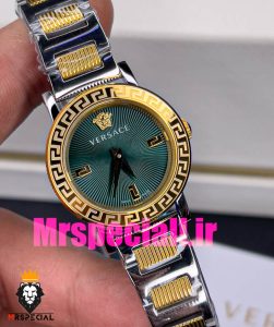 ساعت ورساچه زنانه کوارتز دورنگ طلایی صفحه سبز 020845 VERSACE 