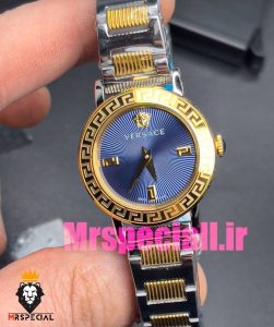 ساعت ورساچه زنانه کوارتز دورنگ طلایی صفحه ابی 020844 VERSACE