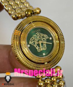 ساعت ورساچه زنانه کوارتز طلایی صفحه سبز قاب متحرک 020886 VERSACE