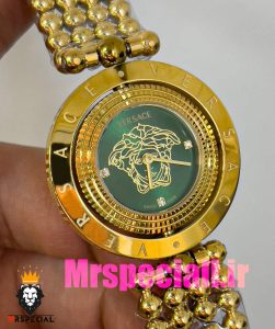 ساعت ورساچه زنانه کوارتز طلایی صفحه سبز قاب متحرک 020886 VERSACE